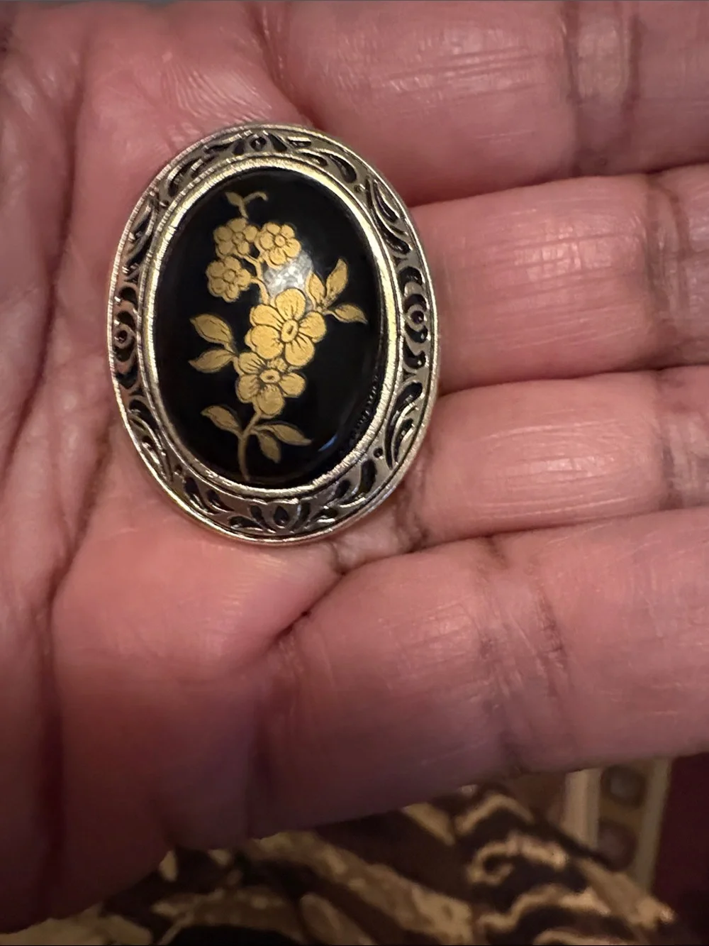 Vintage West Germany Gold Floral Oval Scarf Clip